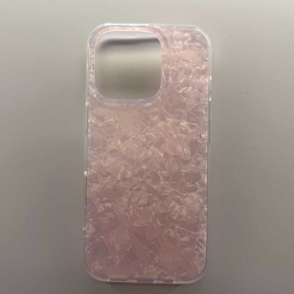 Blush Pink Iridescent Marble Case Clear Protective Slim Case iPhone 16 pro